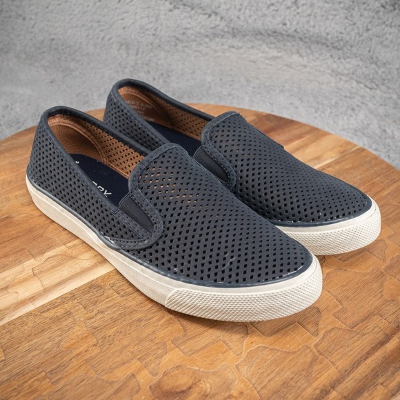 Sperry Top-Sider Shoes - Sperry Women's Navy Blue Seaside Perforated Slip-On Sneakers - Size 5.5 M